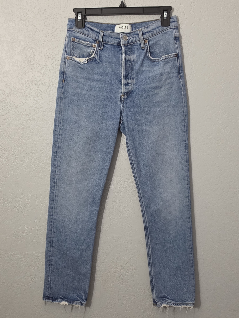 Agolde Riley Crop Straight-Leg Jeans Light Wash Distressed Button Fly Womens 26